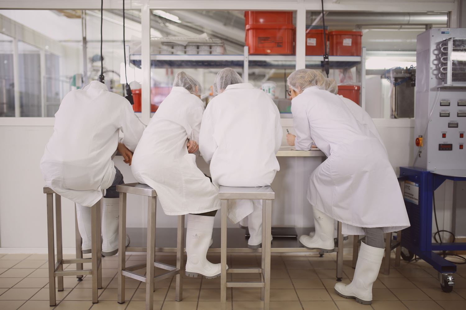 étudiants en travaux de groupe dans la halle agroalimentaire