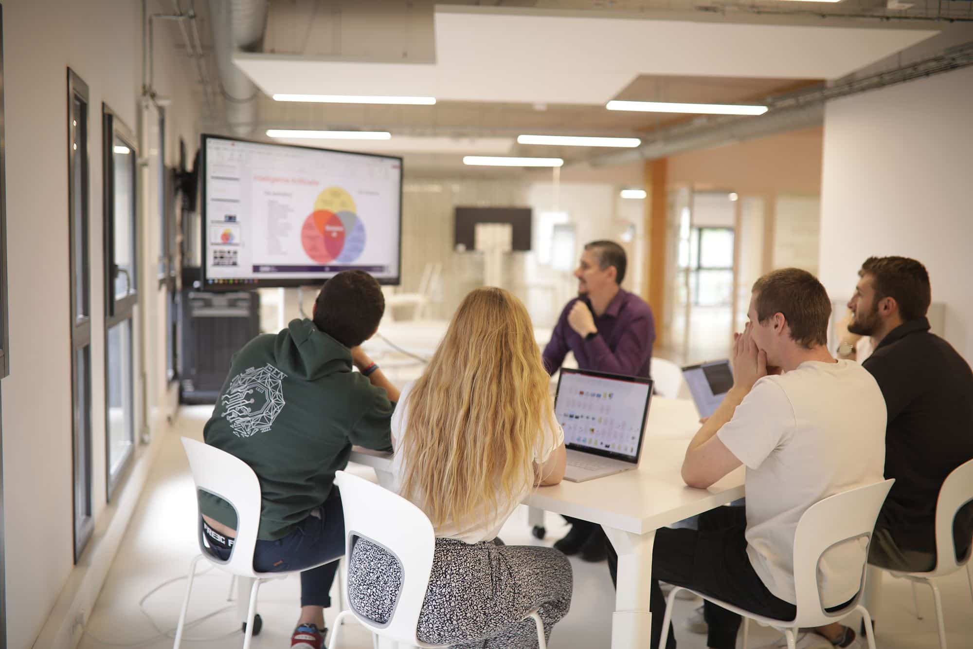 Group of students working with a teacher