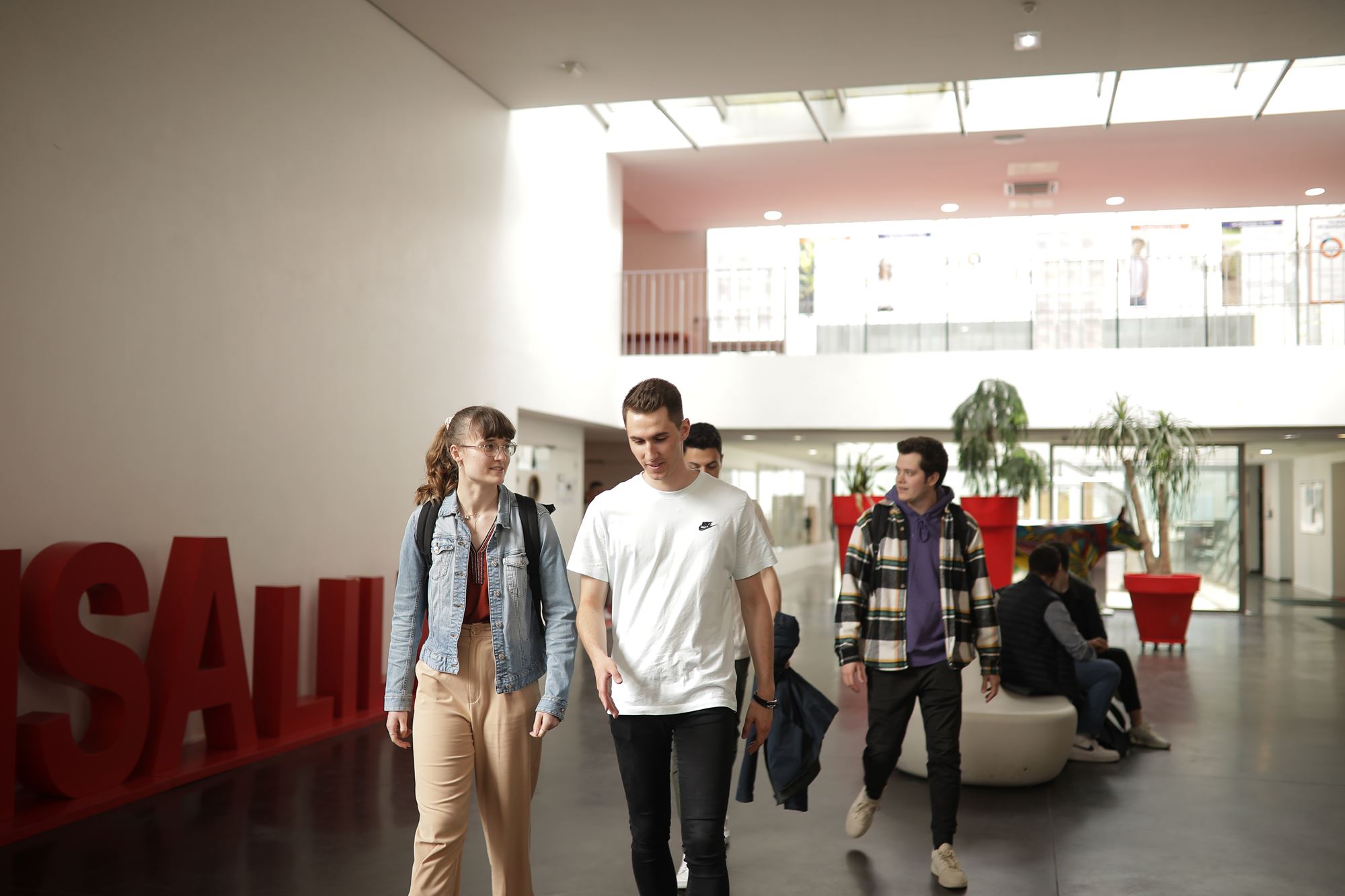 Students walking in the building