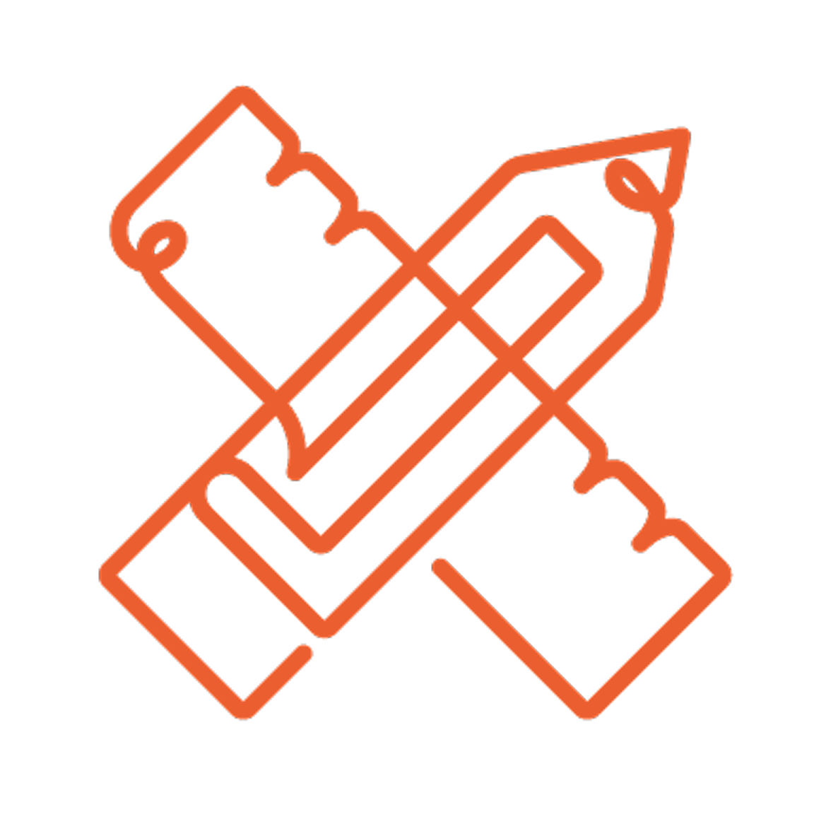 Pictogramme orange représentant un crayon et une règle