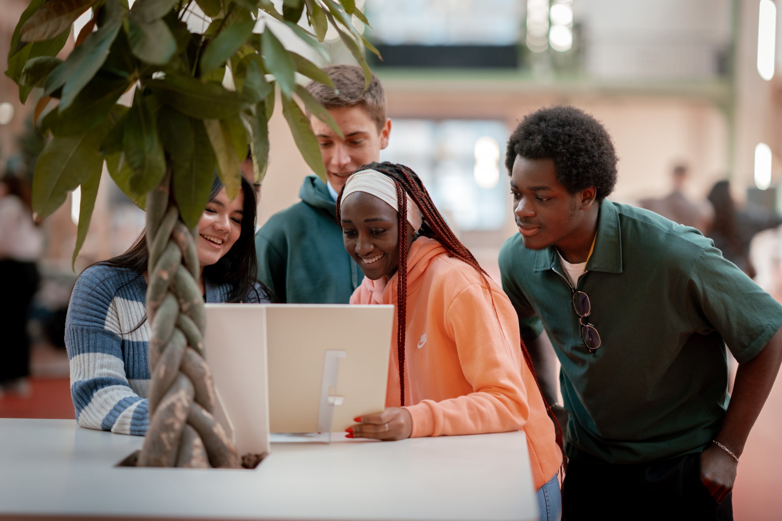 Des étudiants regardent un support