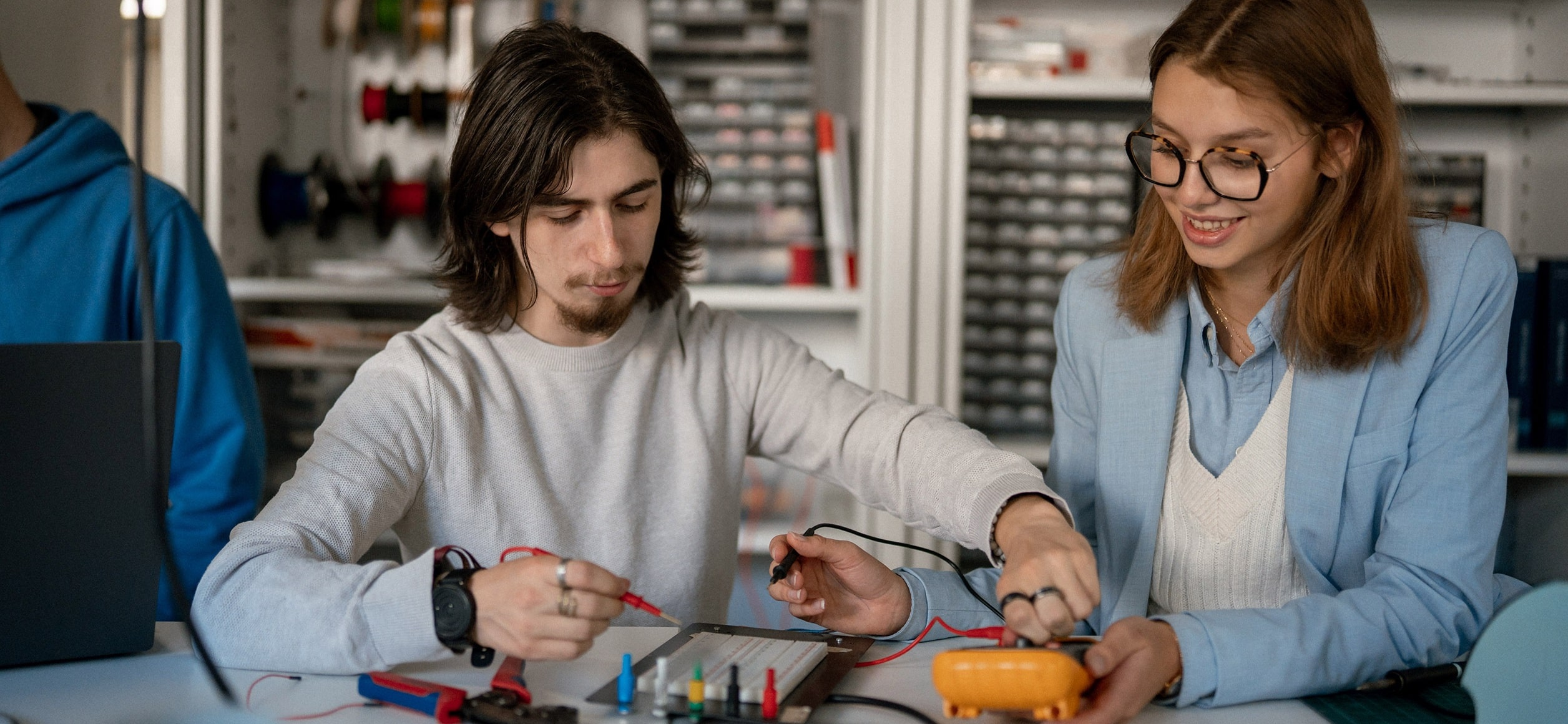Students working on a project in electronics