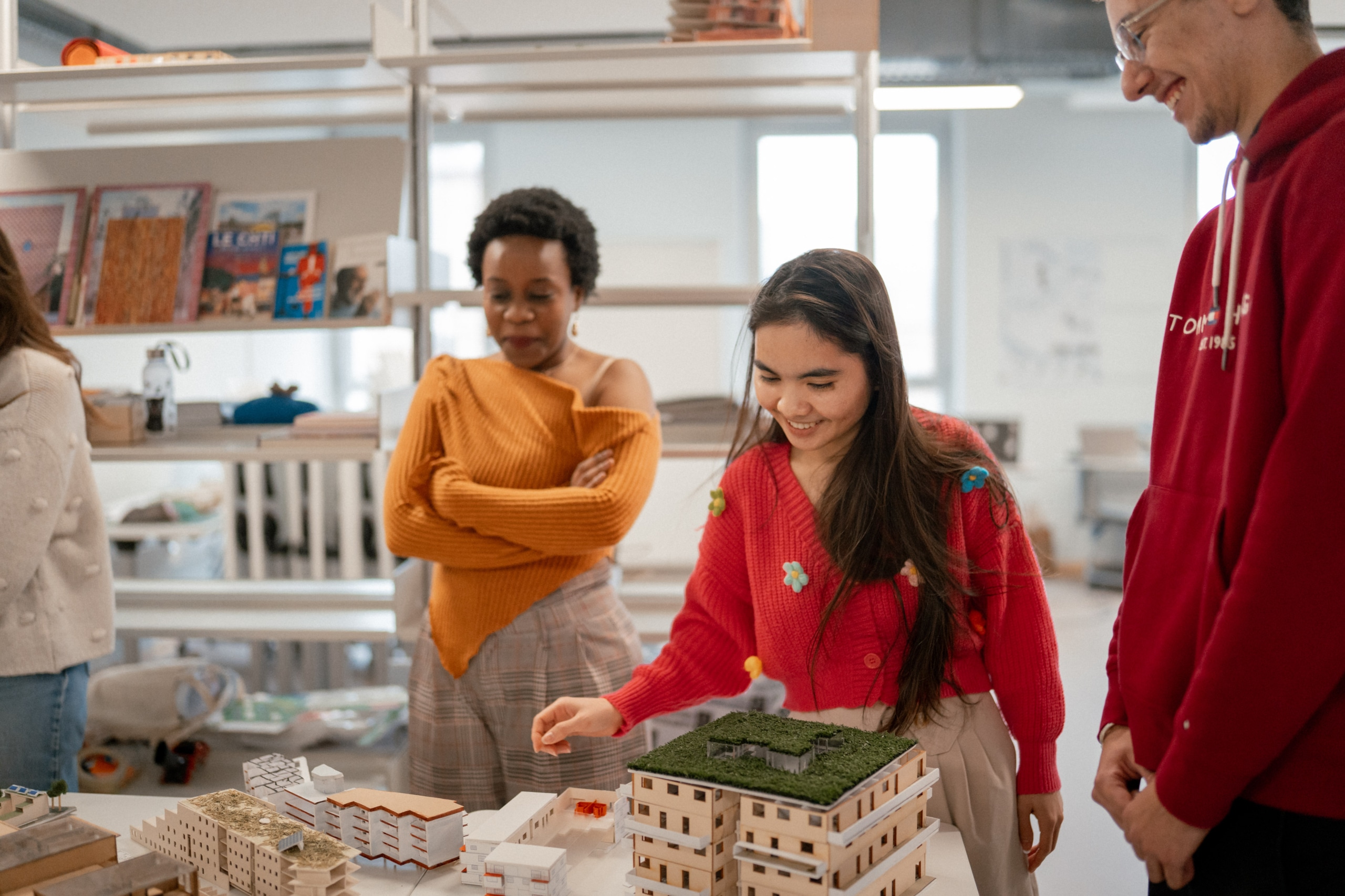 Students working on a construction model